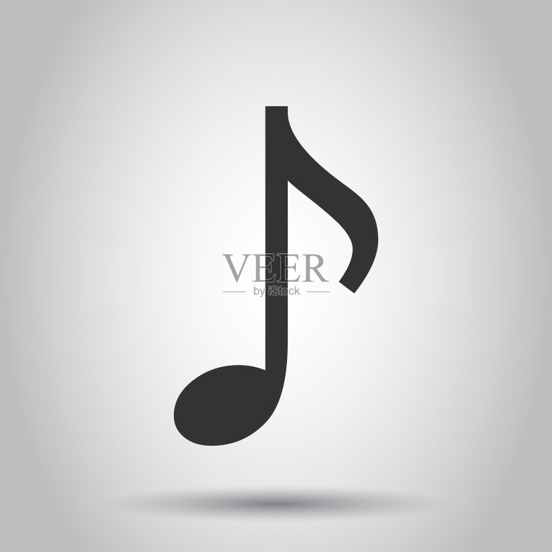 扁平风格的音符图标。白色背景上的声音媒体插图。音频音符商业概念图标素材