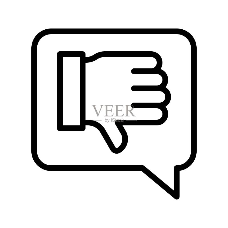 语音气泡中的拇指向下矢量图,社交媒体线性风格图标图标素材