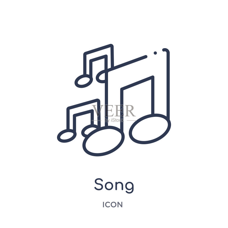教育轮廓系列线性歌曲图标。白色背景上的细线歌曲矢量图。歌曲时尚插图图标素材