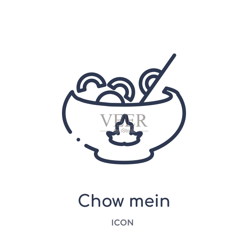 食品系列线性炒面图标。白色背景上的细线炒面图标。图标素材