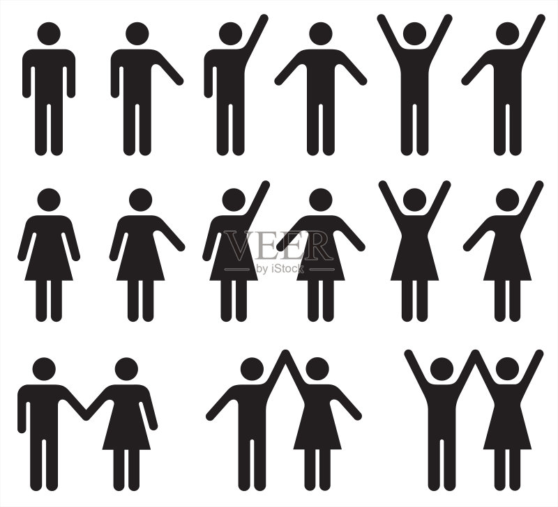 黑白人物图标合集:男人和女人图标素材