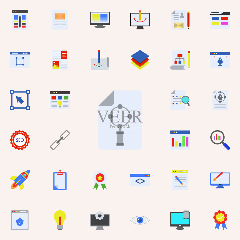 搜索彩色插画图标:Web和移动编程贴纸图标通用集图标素材