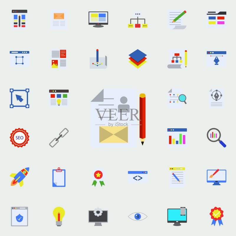 致收信人彩色图标,Web和移动编程通用贴纸图标集图标素材