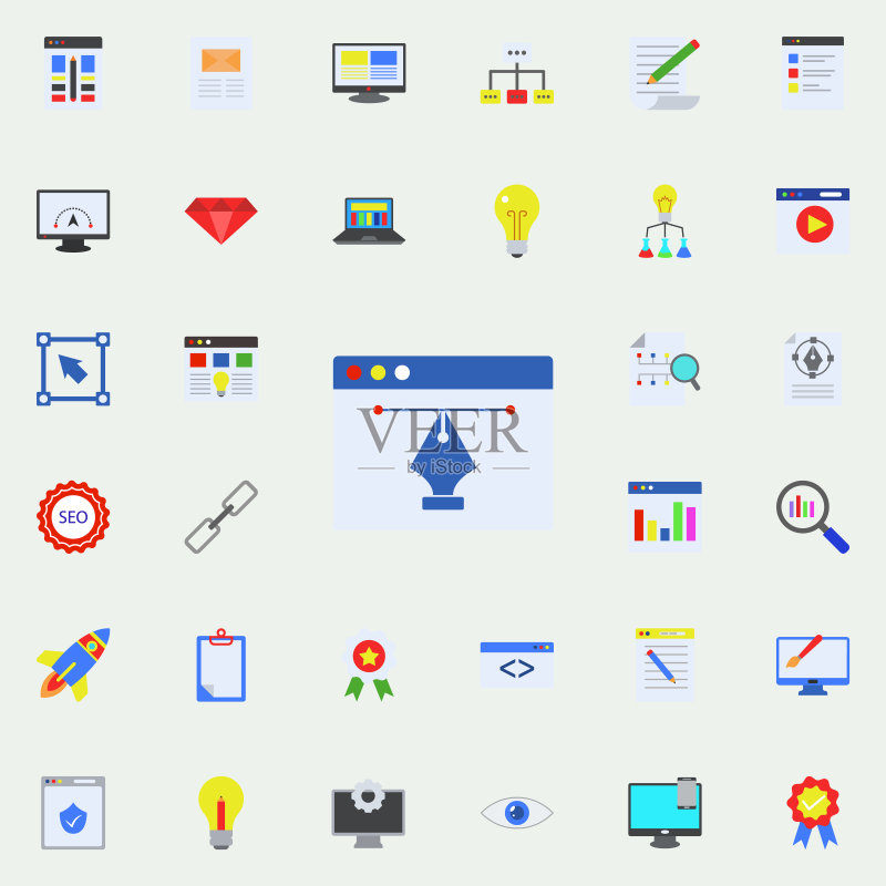 在线绘画彩色图标。用于Web和移动设备的编程贴纸图标通用集图标素材