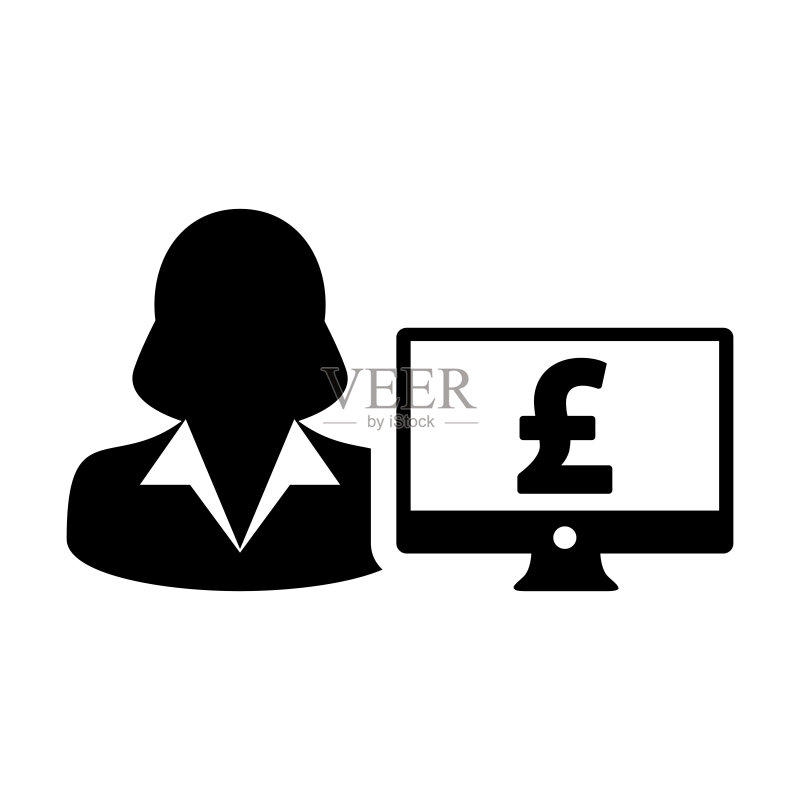 女性用户电脑英镑货币金融业务图标图标素材