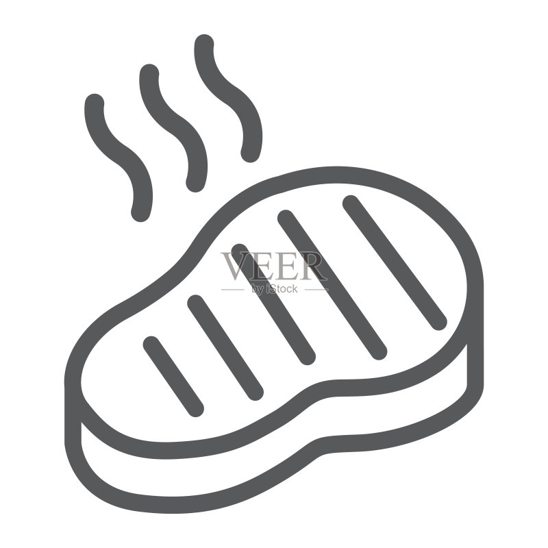 牛排线条图标,食物和餐食,肉类标志,矢量图形,白色背景上的线性图案图标素材