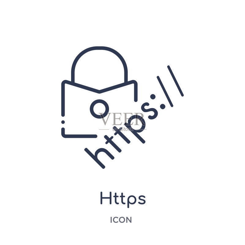 互联网安全轮廓系列中的线性https图标,白色背景上隔离的细线https图标,https的流行插图图标素材