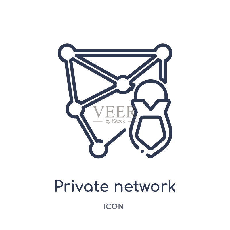 互联网安全与网络系列线性专用网络图标:白色背景上的细线专用网络图标图标素材