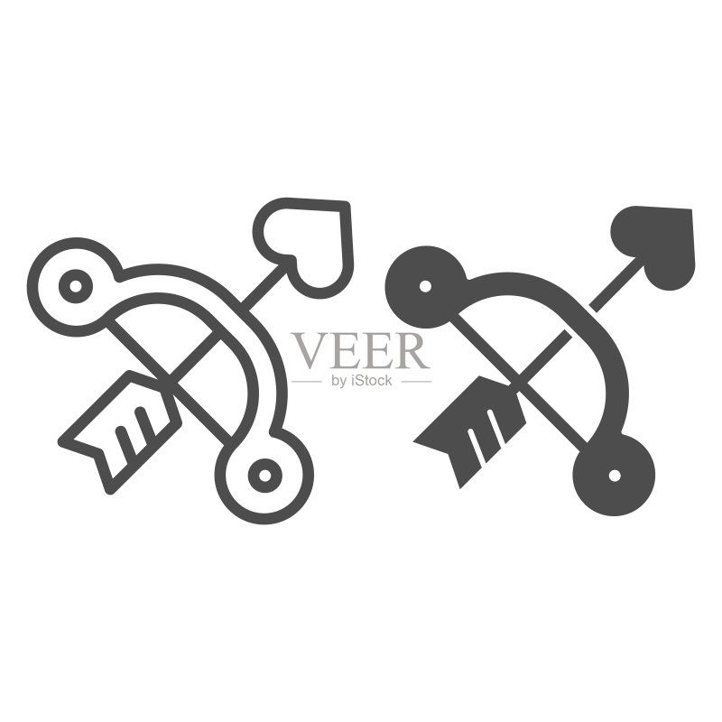 情人节弓箭线条图标。丘比特之箭矢量素材图标素材