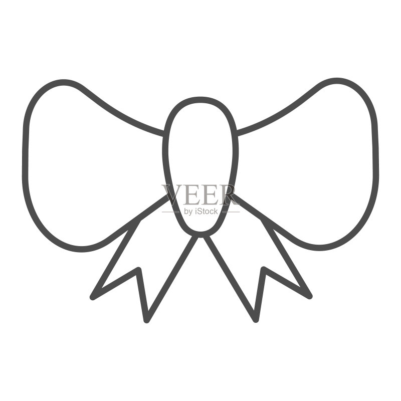 蝴蝶结细线图标,白色背景装饰矢量插画,网页和APP专用蝴蝶结轮廓设计,EPS 10图标素材