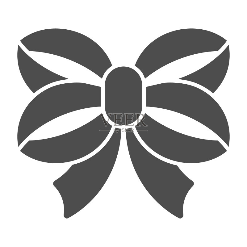 丝带蝴蝶结实心图标,双结蝴蝶结矢量插图,适用于网页和App图标素材