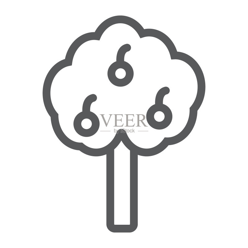 苹果树线条图标(农场和花园,果树标志,矢量图形,白色背景上的线性图案)图标素材