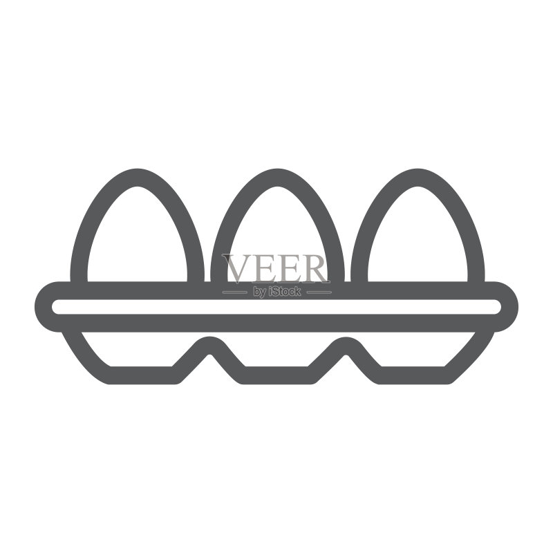 装有鸡蛋的托盘线性图标,食品与营养,鸡蛋容器标志,矢量图形,白色背景上的线性图案。图标素材