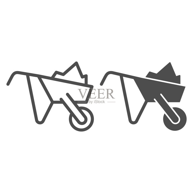 手推车线性图标:花园手推车矢量插图,专为网页和应用程序设计图标素材