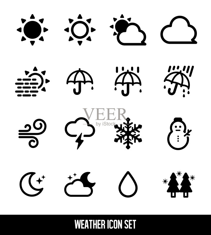 天气图标合集(太阳、雨、多云、雪、雾等)图标素材