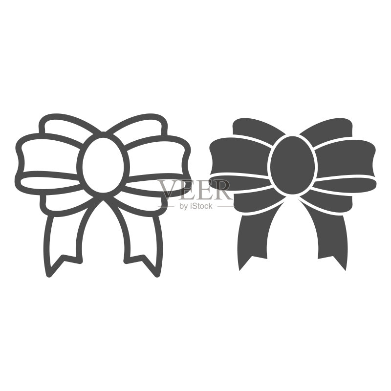 礼物蝴蝶结线条和图案图标。节日装饰矢量图,白色背景隔离。可爱的结轮廓风格设计,专为网页和应用程序设计。EPS 10。图标素材