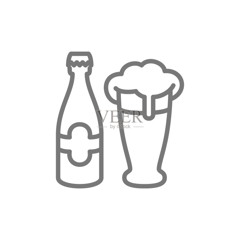 矢量瓶子和啤酒杯线条图标图标素材