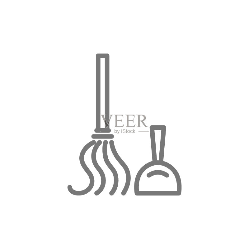 矢量清洁工具,勺子,扫帚线条图标图标素材
