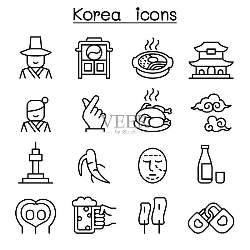 细线风格的韩国图标集图标素材