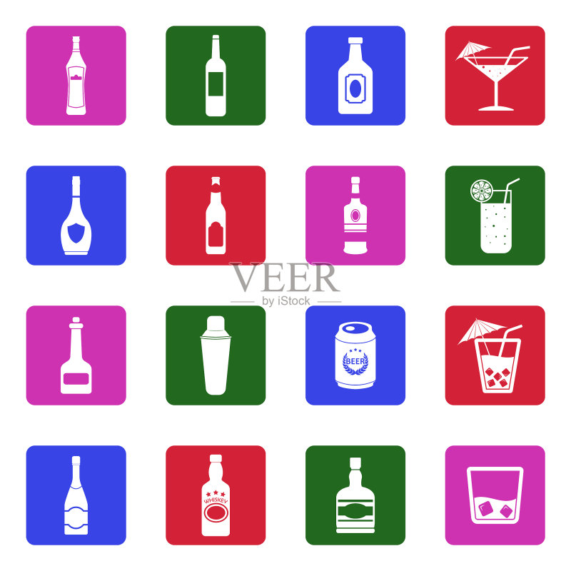 酒精图标。方形白色扁平设计。矢量图图标素材
