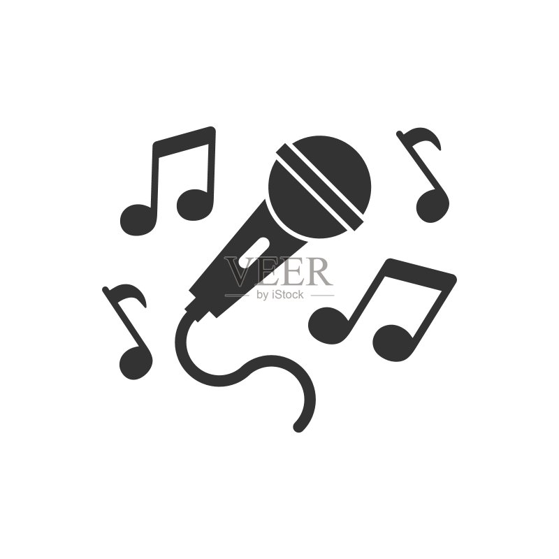 扁平风格卡拉OK音乐图标麦克风语音矢量插图图标素材