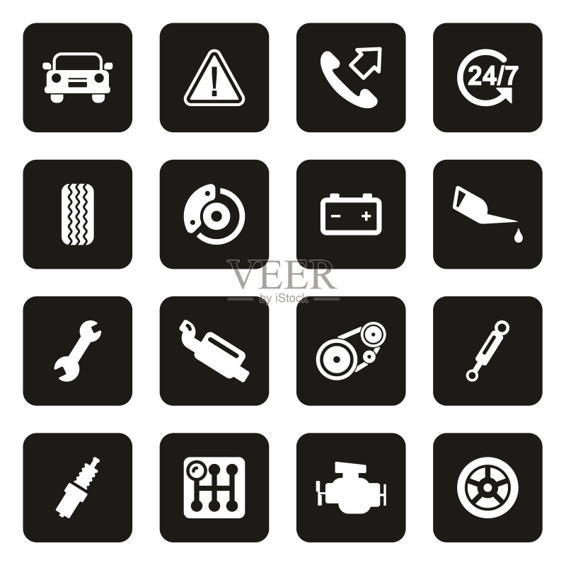 道路救援服务图标(白色背景,黑色字体)图标素材