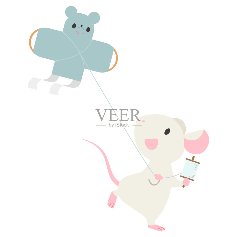 老鼠放风筝正版插画素材