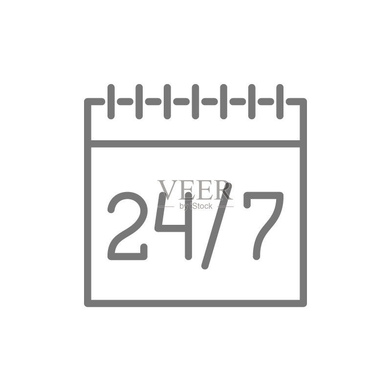 矢量日历与24小时服务时间安排线性图标图标素材