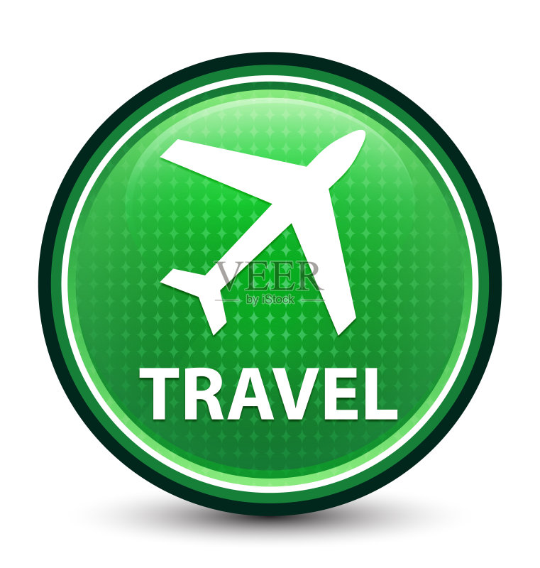 旅行(飞机图标)光泽绿色圆形按钮图标素材
