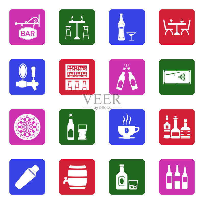 酒吧图标第二辑,方形白色扁平设计,矢量素材图标素材