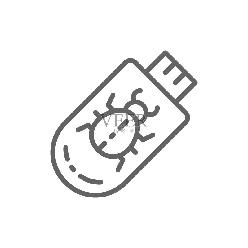 矢量木马病毒在USB闪存驱动器上线条图标图标素材