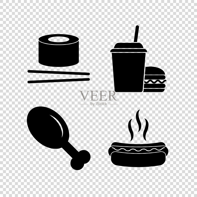 食物矢量图标:腿、热狗、鸡腿、寿司图标素材