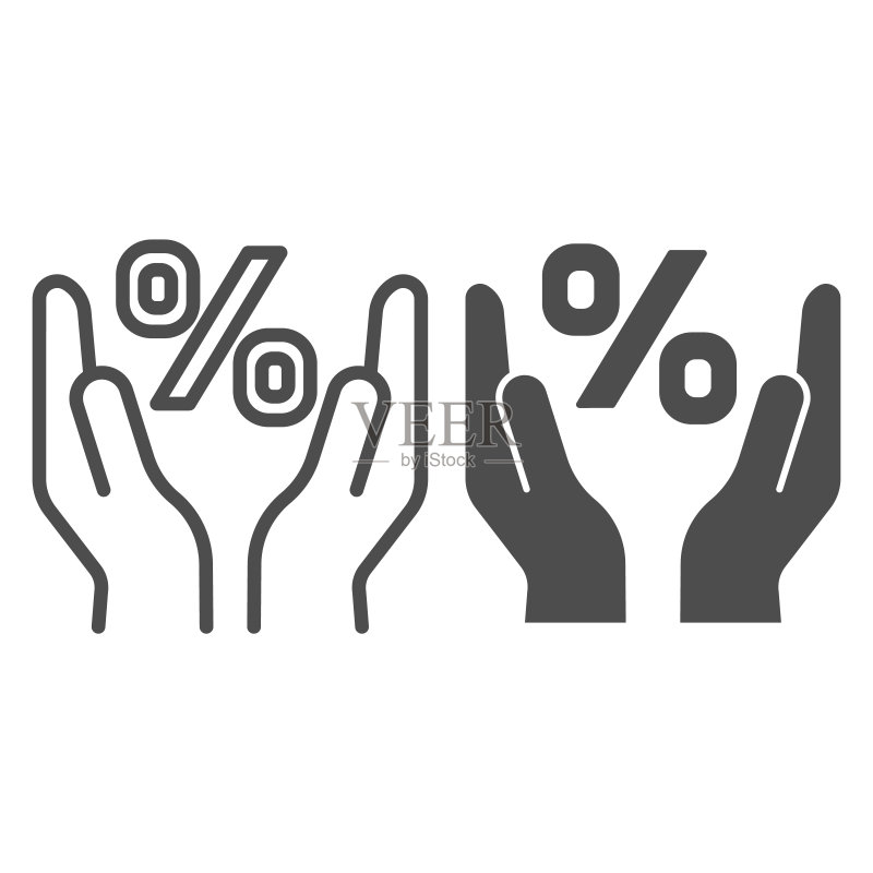 手中的百分比符号线性图标:百分比矢量图,为Web和App设计的销售大纲样式图标素材