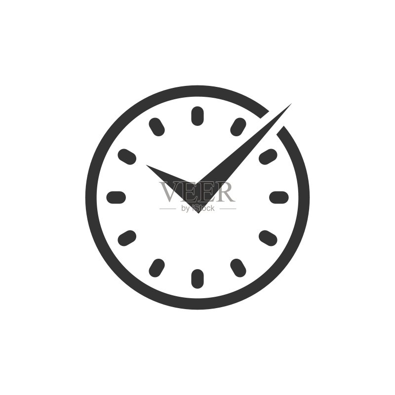 扁平风格的实时时钟图标。白色背景上的时钟矢量图。手表商务概念。图标素材