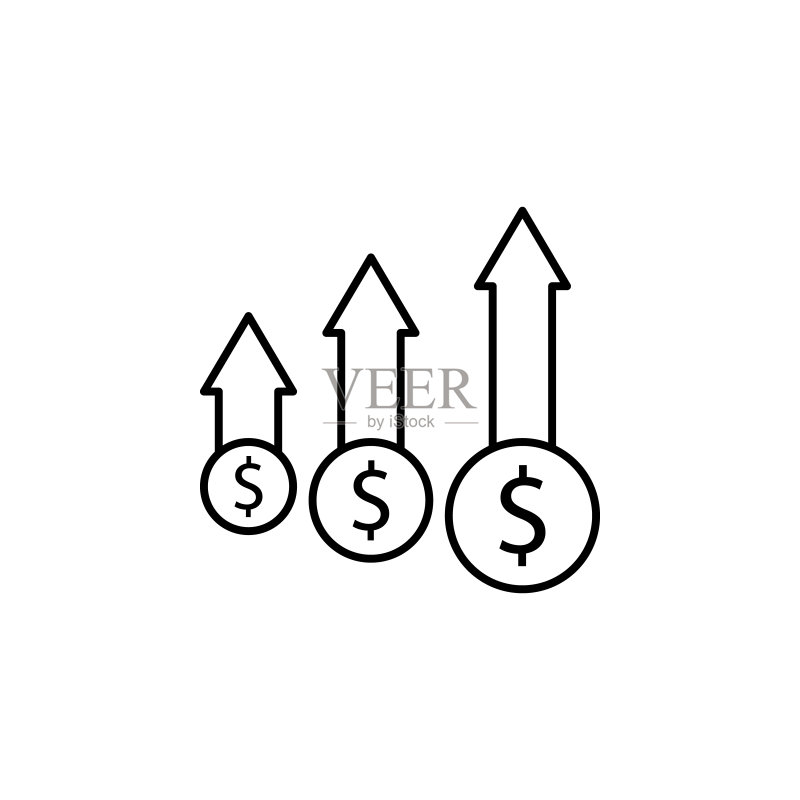 美元、箭头、向上图标。金融图示元素,符号图标可用于网页、Logo、APP、UI、UX图标素材