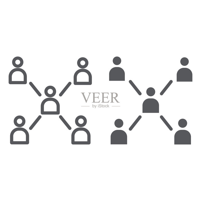 人物连接线和符号图标,通信和社区,社会符号,矢量图形,白色背景上的线性图案图标素材