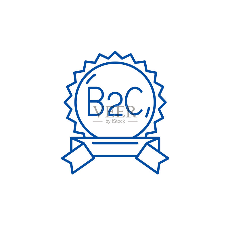 B2C线性图标概念:企业对消费者矢量符号,轮廓插图图标素材