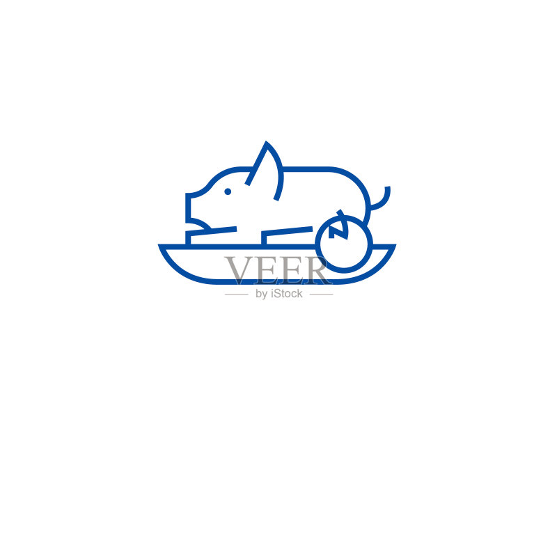 烤猪肉线条图标概念。烤猪肉扁平矢量符号、标志、轮廓插图。图标素材