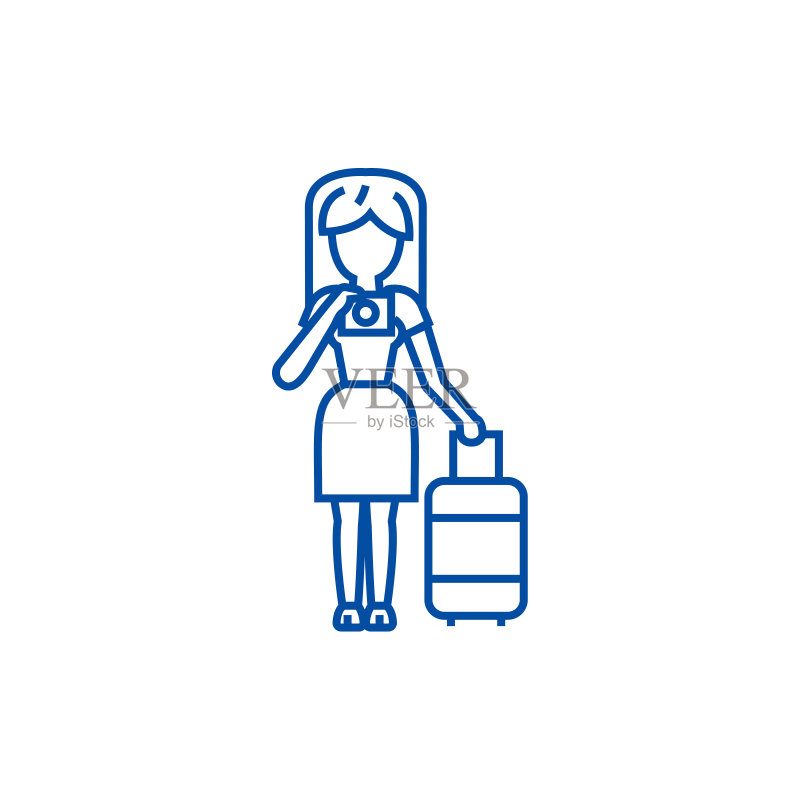 旅行女性拍照线性图标概念图标素材