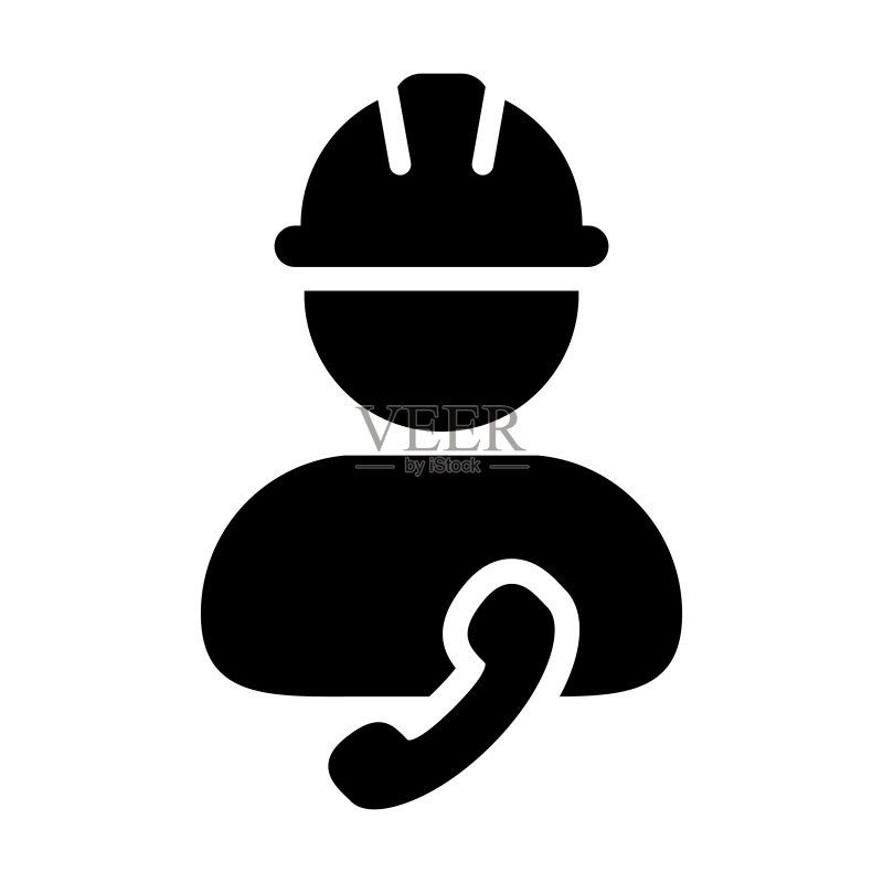 建筑工人图标矢量男性建筑服务人员头像,带电话和安全帽的字形图图标素材