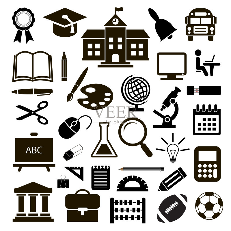 轮廓图标集合 - 学校教育。矢量图图标素材