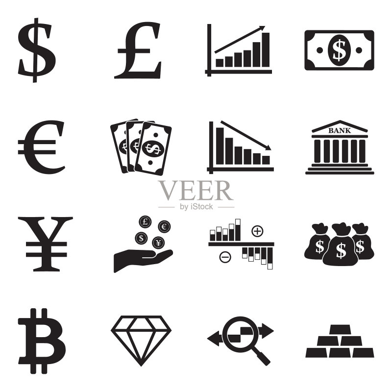 货币图标黑色扁平设计矢量图图标素材