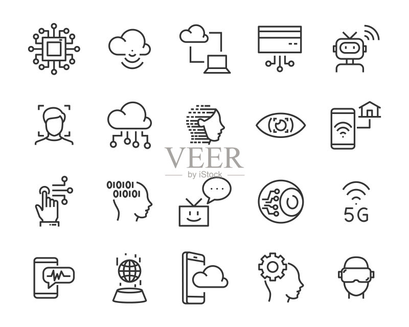技术图标集:机器人、数字、VR、AI、网络等图标素材