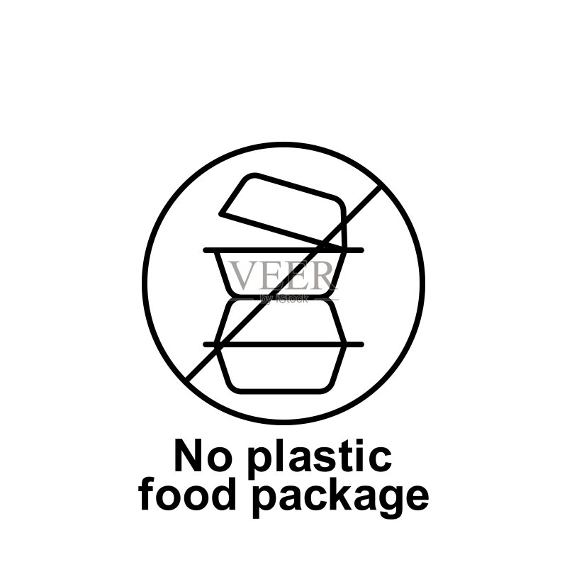 禁止塑料食品包装图标。污染问题图标元素。用于网站设计和应用开发的细线图标。高级图标图标素材