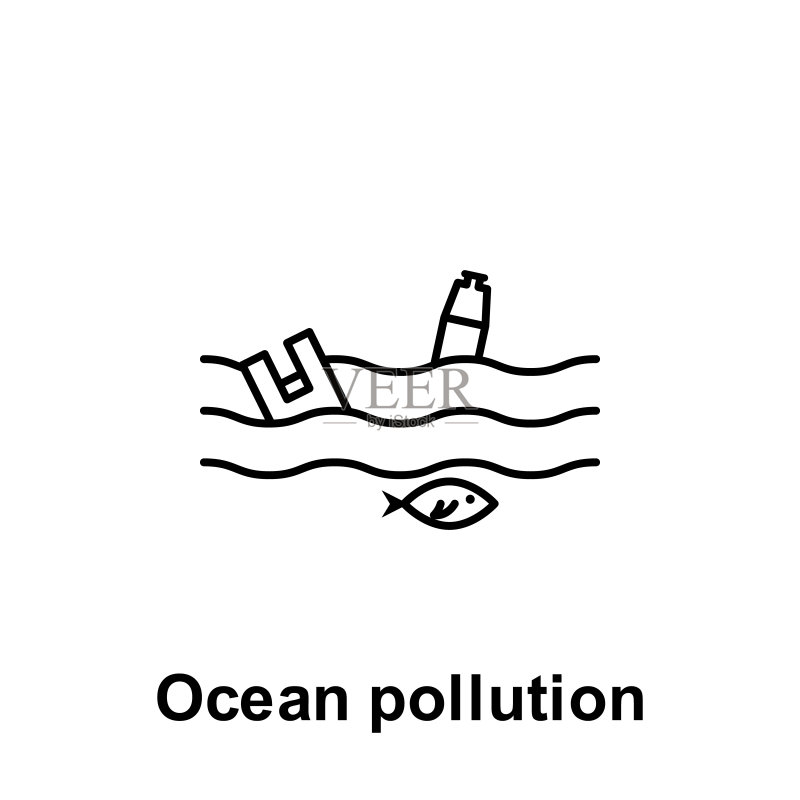 海洋污染,鱼类图标。污染问题图标元素。网站设计和开发、应用程序开发的细线图标。高级图标图标素材