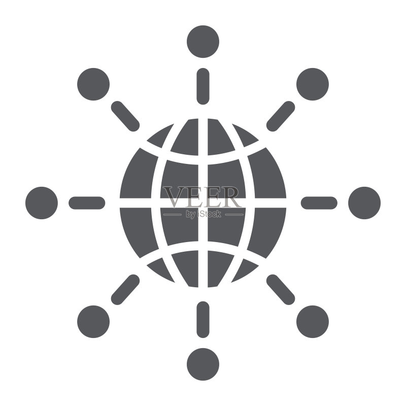 国际通信glyph图标,世界与连接,全球连接标志,矢量图形,白色背景上的实心图案图标素材