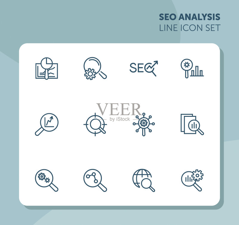 SEO分析线性图标集图标素材