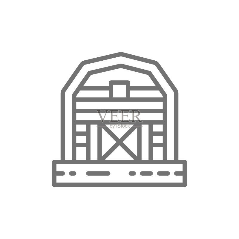 农仓、温室、乡村线条图标。白色背景上隔离图标素材