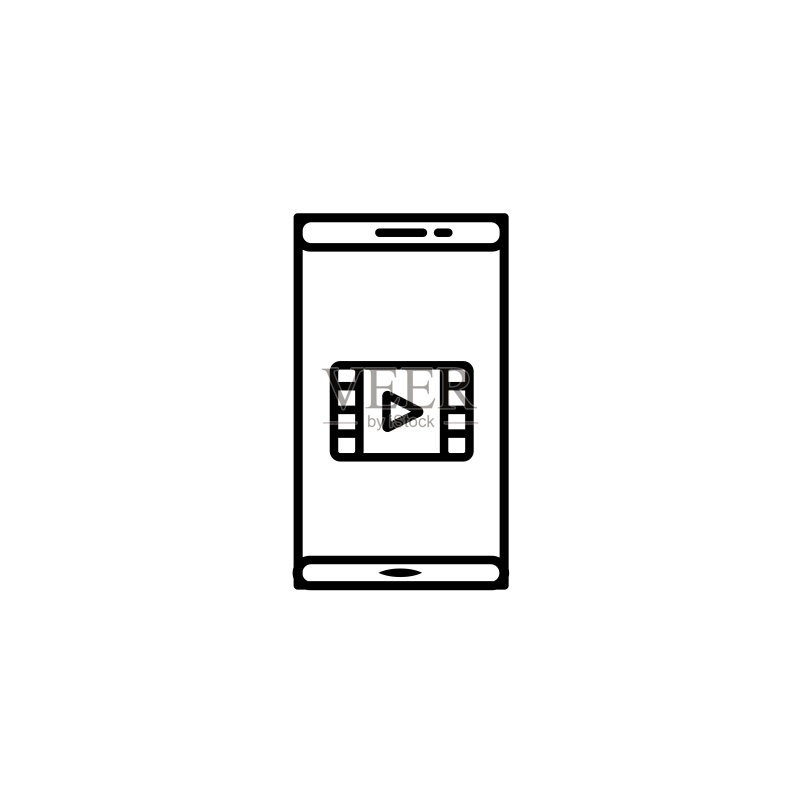 音频和视频素材中的智能手机矢量图标。用于网站和移动App的细线智能手机轮廓图标,logo,印刷媒体。图标素材