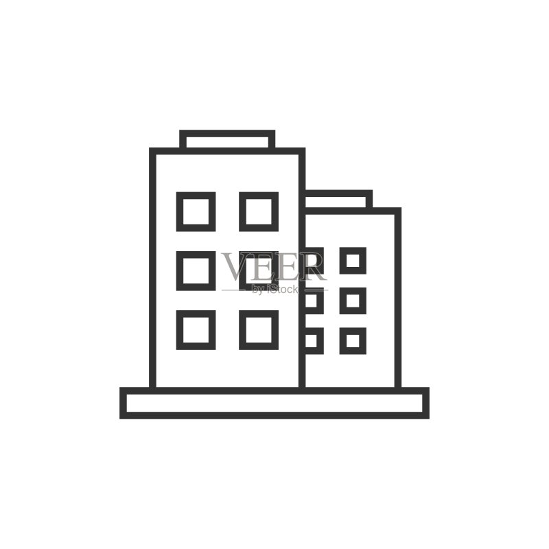 扁平风格的办公楼标志图标。白色背景上的公寓矢量图。建筑商务概念。图标素材